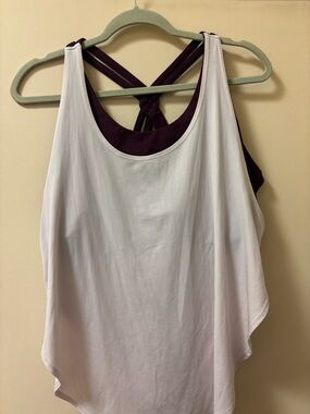 Layered White Tank with Plum Strappy Sports Bra